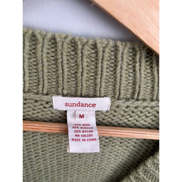 Sundance M Womens Cardigan Sweater Cable Knit Wool Blend Green V Neck Button - Picture 2 of 5